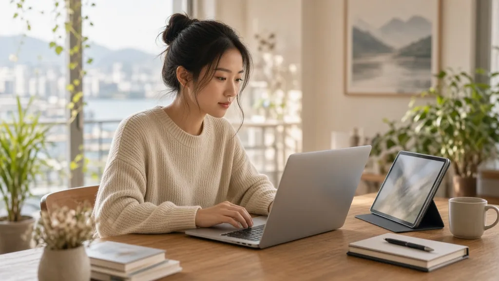 A developer at a desk with two monitors of code, late afternoon light